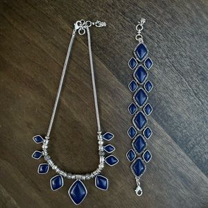 Lucky Brand Blue Stone & Silver Necklace Bracelet Set